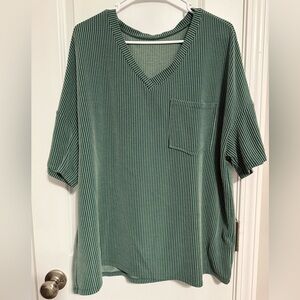 Green Striped V-Neck Shirt